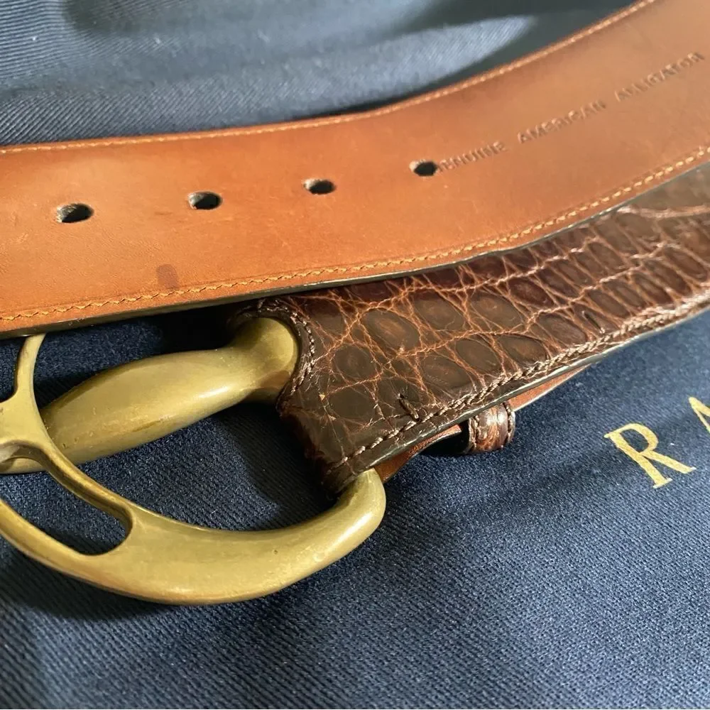*Vintage Fall 2006 Runway Collection Brown Alligator Brass Buckle Contour Belt - Picture 13 of 16